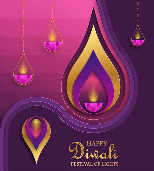 Felice Diwali Vettoriale Illustrazione Biglietto Festivo Diwali Deepawali Festival Indiano — Vettoriale Stock