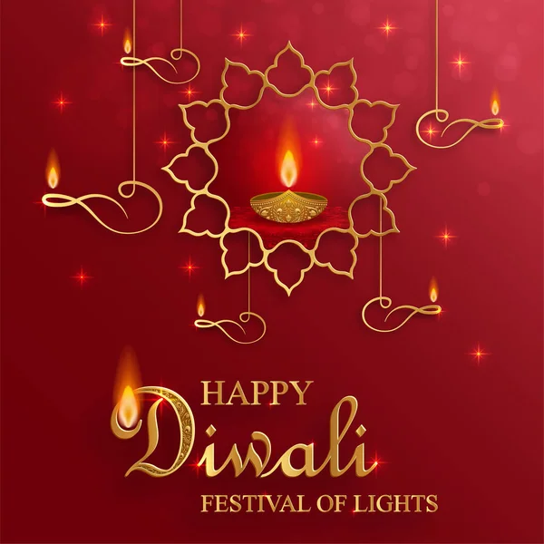 Lâmpada Diya Com Iluminação Fogo Para Diwali Deepavali Dipavali Festival — Vetor de Stock