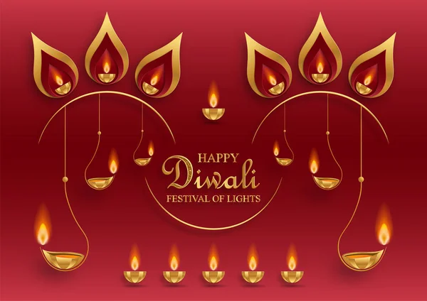 Lampada Diya Con Illuminazione Fuoco Diwali Deepavali Dipavali Festival Indiano — Vettoriale Stock
