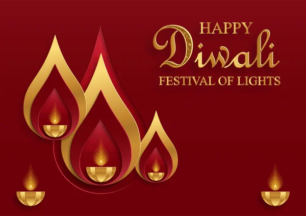 Lâmpada Diya Com Iluminação Fogo Para Diwali Deepavali Dipavali Festival — Vetor de Stock