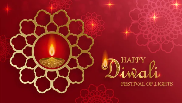 Diya Lamp Fire Lighting Diwali Deepavali Dipavali Indian Festival Lights — Stock Vector