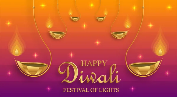 Biglietto Festivo Diwali Deepawali Festival Indiano Delle Luci — Vettoriale Stock