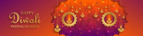 Festive Diwali Deepawali Card Indian Festival Lights — Stock Vector