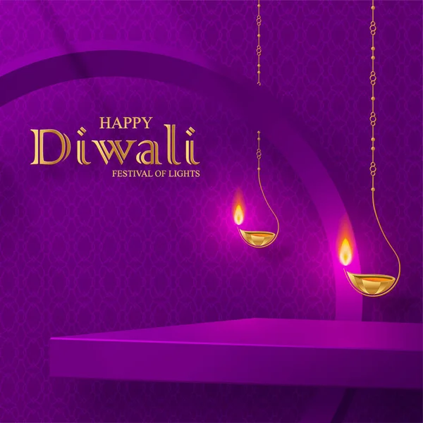 Podium Stage Style Diwali Deepavali Dipavali Indian Festival Lights Oriental — Stock Vector