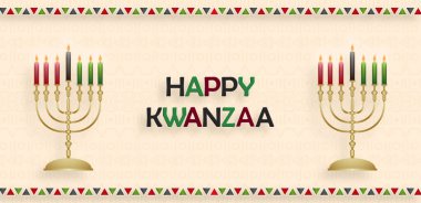 Kwanzaa bayramı için renk arkaplanı üzerine güzel ve yaratıcı semboller içeren Mutlu Kwanzaa kartları
