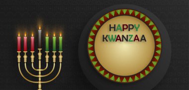 Kwanzaa bayramı için güzel ve yaratıcı sembolleri ve altın kağıt kesim tarzıyla Mutlu Kwanzaa kartları
