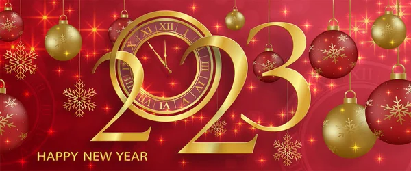 Felice Anno Nuovo 2023 Modello Festivo Con Palle Natale Fiocchi — Vettoriale Stock