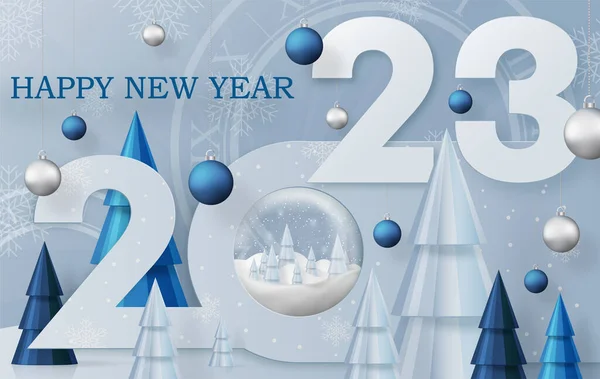 Gelukkig Nieuwjaar 2023 Feestelijk Patroon Met Kerstballen Sneeuwvlokken Concept Kleur — Stockvector