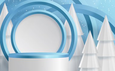 3d Kış İndirimi podyumu bayram desenleri ve kar taneleri konsepti üzerine renk arkaplanı illüstrasyonu için. 