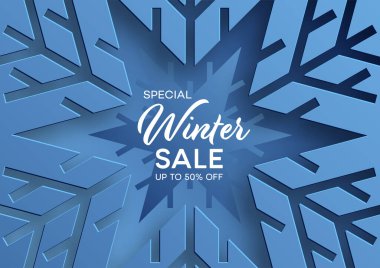 Kış indirimi afişi renkli arka planda kar taneleri kavramı ile şenlik desenleri üzerine illüstrasyon. 