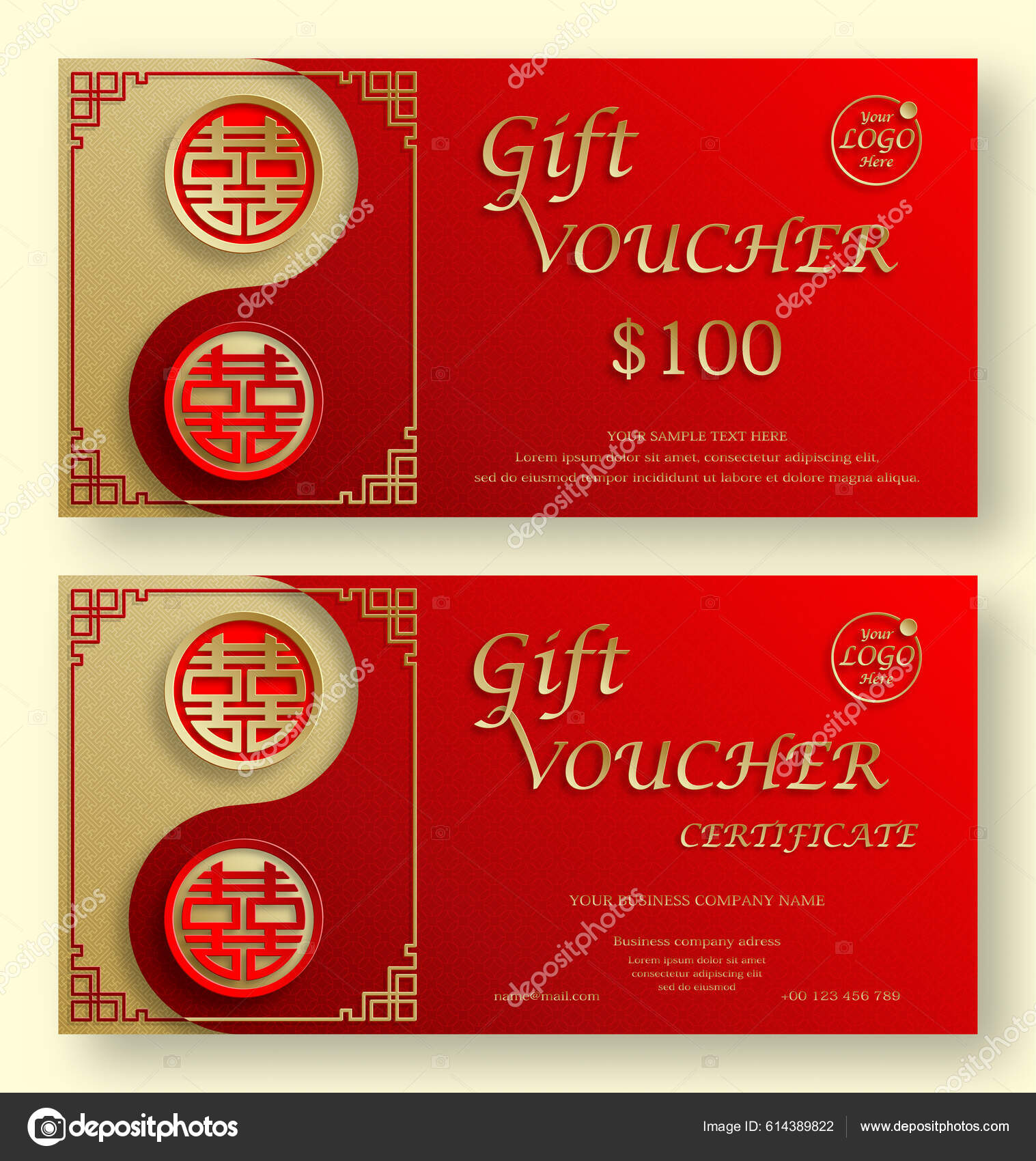 Gift Voucher Certificate Coupon Template Advertising Gold Luxury