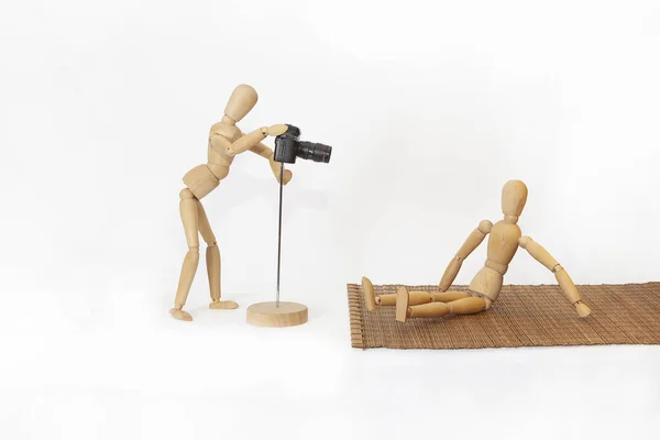 Wooden Mannequin White Background Photographer — Foto Stock