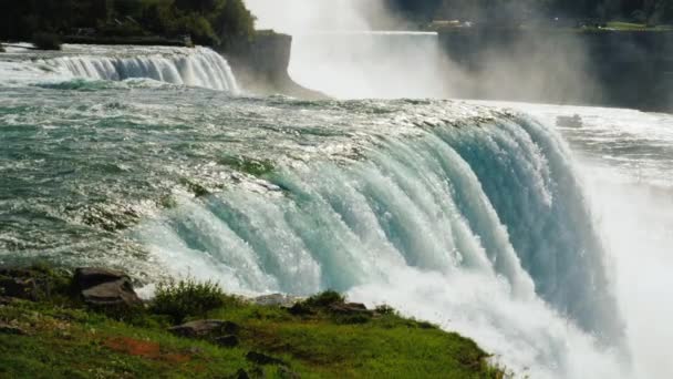 Fantastiska Niagarafallen Vattnet Vacker Blå Nyans — Stockvideo