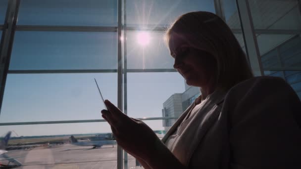 Young Female Passenger Waiting Flight Looks Boarding Passes Flight Delay — Wideo stockowe