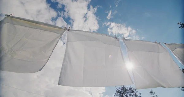 White Bedding Drying Rope Sun — Stockfoto