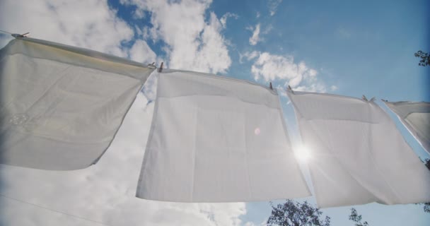 White Bedding Drying Rope Sun — 비디오