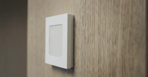 Homeowner Regulates Temperature House Electronic Control Panel — стоковое видео