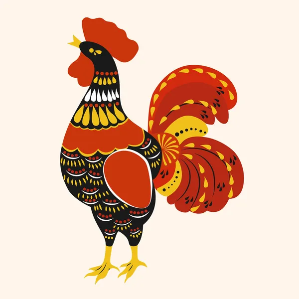 Rooster Russian Folk Style — Stock Vector