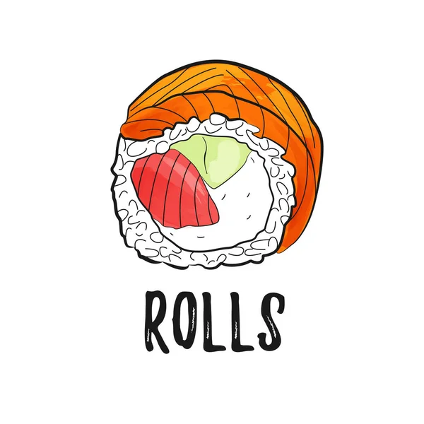 Rollo Sushi Filadelfia Sobre Fondo Blanco Salmón Aguacate — Vector de stock