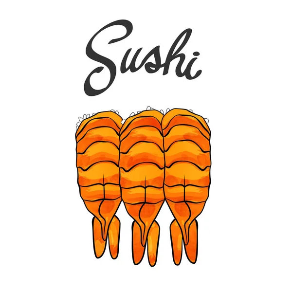 Sushi Con Camarones Arroz Sobre Fondo Blanco — Vector de stock