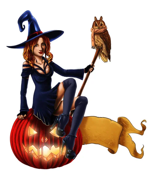 Сексуальная Ведьма Тыквой Хэллоуин Овсом Бабочкой — стоковое фото