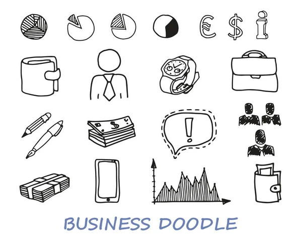 Business icons. Hand drawn vector illustration set of business doodles elements. Vector illustration isolated on white background. — Stock Vector