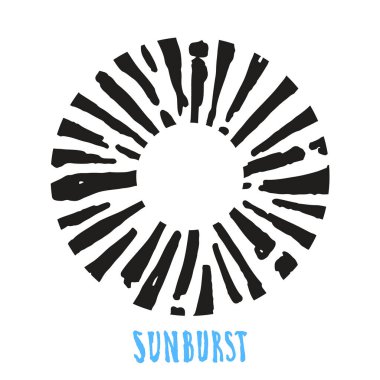 El yapımı retro güneş patlaması. Patlayan ışınlar logo, etiket, pul, tişört, pankart ve amblem için tasarım elementleri. Vektör illüstrasyonu