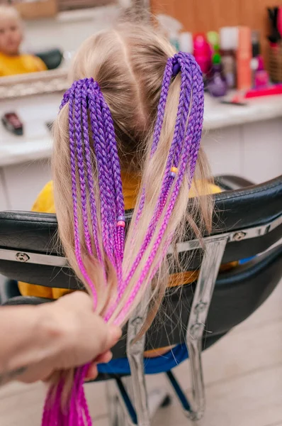 Trenzas Colores Tono Lila Rosa Años Edad Chica Rubia Cerca —  Fotos de Stock