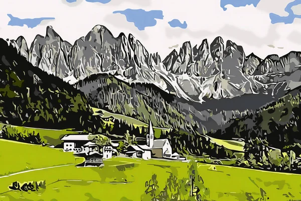 Włochy Odwiedzenia Dolomity Funes Valley Ilustracja Tła Dla Frazy Atrakcji — Zdjęcie stockowe