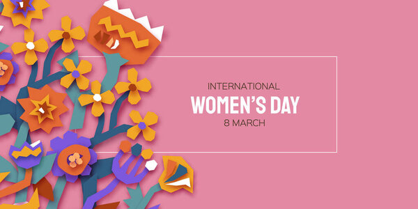 Happy International Womens Day. Abstract Hand drawn paper cut floral shapes. Trendy Flower contemporary art. 8 March. Spring. Happy Mothers Day. Paper art work.