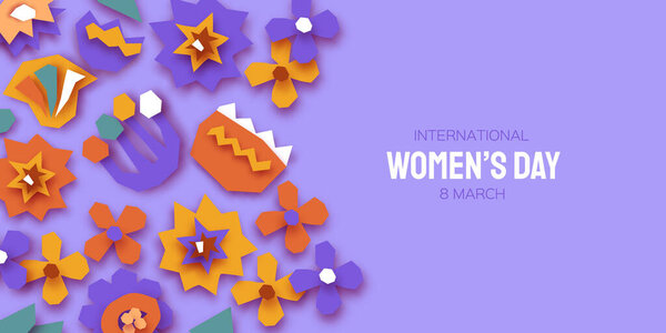 Happy International Womens Day. Abstract Hand drawn paper cut floral shapes. Trendy Flower contemporary art. 8 March. Spring. Happy Mothers Day. Paper art work. Very peri color.