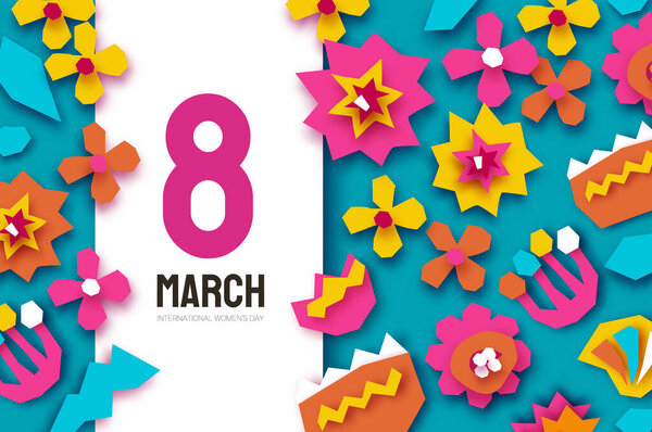 С Международным женским днем. Аннотация Hand drawn paper cut floral shapes. Современное искусство "Цветок моды". 8 марта. Весной. С Днем Матери. Бумажные произведения искусства.