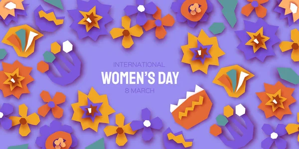 Happy International Womens Day. Abstract Hand drawn paper cut floral shapes. Trendy Flower contemporary art. 8 March. Spring. Happy Mothers Day. Paper art work. Very peri color. Stock Illustration