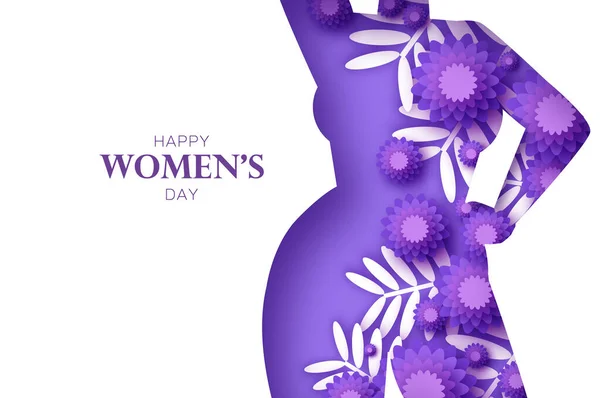 Floral female silhouette. Dancing woman. Flower bouquet. Happy Womens day. Happy Mothers Day. Venera, Venus female concept paper cut style. Body positive. Violet, Purple. Very peri.