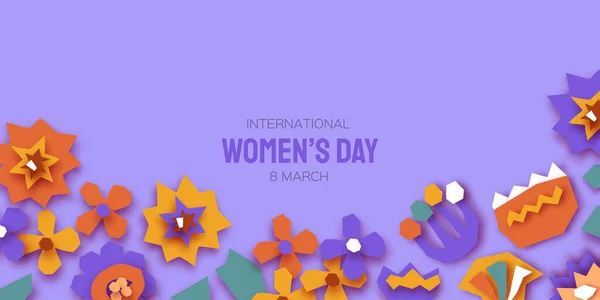 Happy International Womens Day. Abstract Hand drawn paper cut floral shapes. Trendy Flower contemporary art. 8 March. Spring. Happy Mothers Day. Paper art work. Very peri color. — Stock Vector