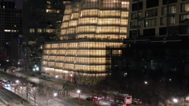 Aerial of the IAC Building in NYC at Night
