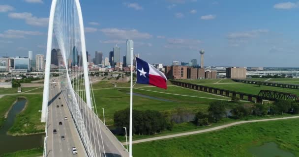 Aerial Margaret Hunt Hill Bridge Dallas Texas — стокове відео