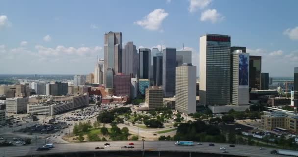 Luchtfoto Van Busy Highway Skyline Downtown Dallas Texas — Stockvideo
