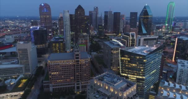 Aerial Downtown Dallas Texas Night — Wideo stockowe