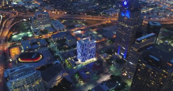 Aerial Downtown Dallas Texas Night — Stock Video