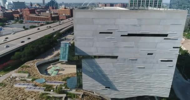 Aerial Perot Museum Downtown Dallas Texas — Stock Video