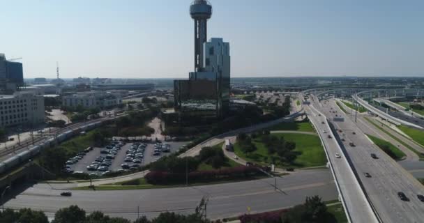 Aerial Reunion Tower Highways Dallas Texas — Stock Video