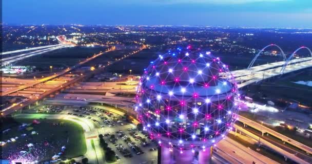 Aerial Reunion Tower Centro Dallas Texas Noite — Vídeo de Stock