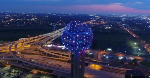 Luchtfoto Van Reunion Tower Downtown Dallas Texas Nachts — Stockvideo