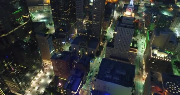 Aerial Skyscrapers Downtown Dallas Texas Night — Vídeo de Stock