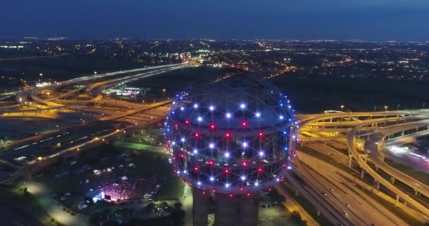 Aerial Reunion Tower Downtown Dallas Texas Night — Stok Video