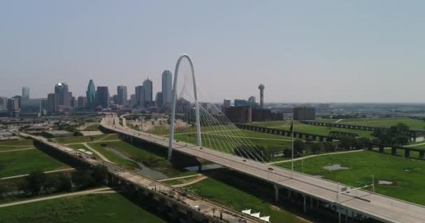 Aerial Margaret Hunt Hill Bridge Dallas Texas — Stockvideo