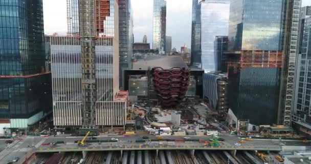 Aérea New Hudson Yards Construction Midtown West Nueva York — Vídeos de Stock