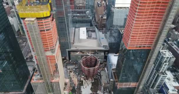 Aerial New Hudson Yards Construction Midtown West New York City — Stock Video