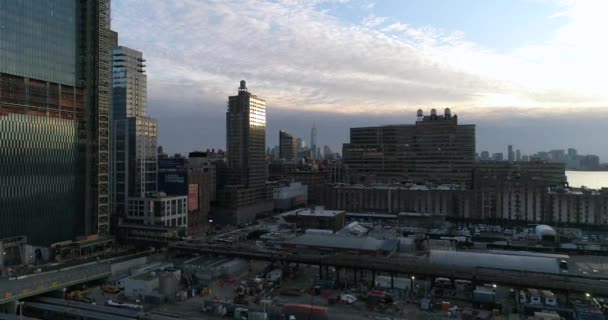 Flygfoto Från Sunset Hudson Yards Midtown West Nyc — Stockvideo